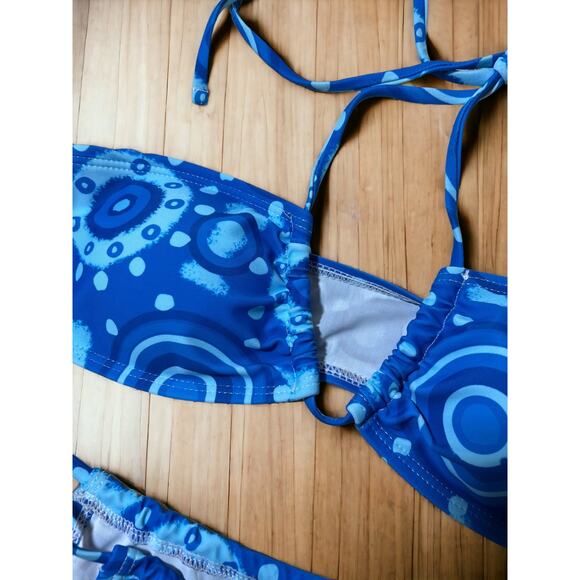 Flower Power Side Tie Bandeau Halter Cheeky Bikini in Blue SMALL - Picture 3 of 7